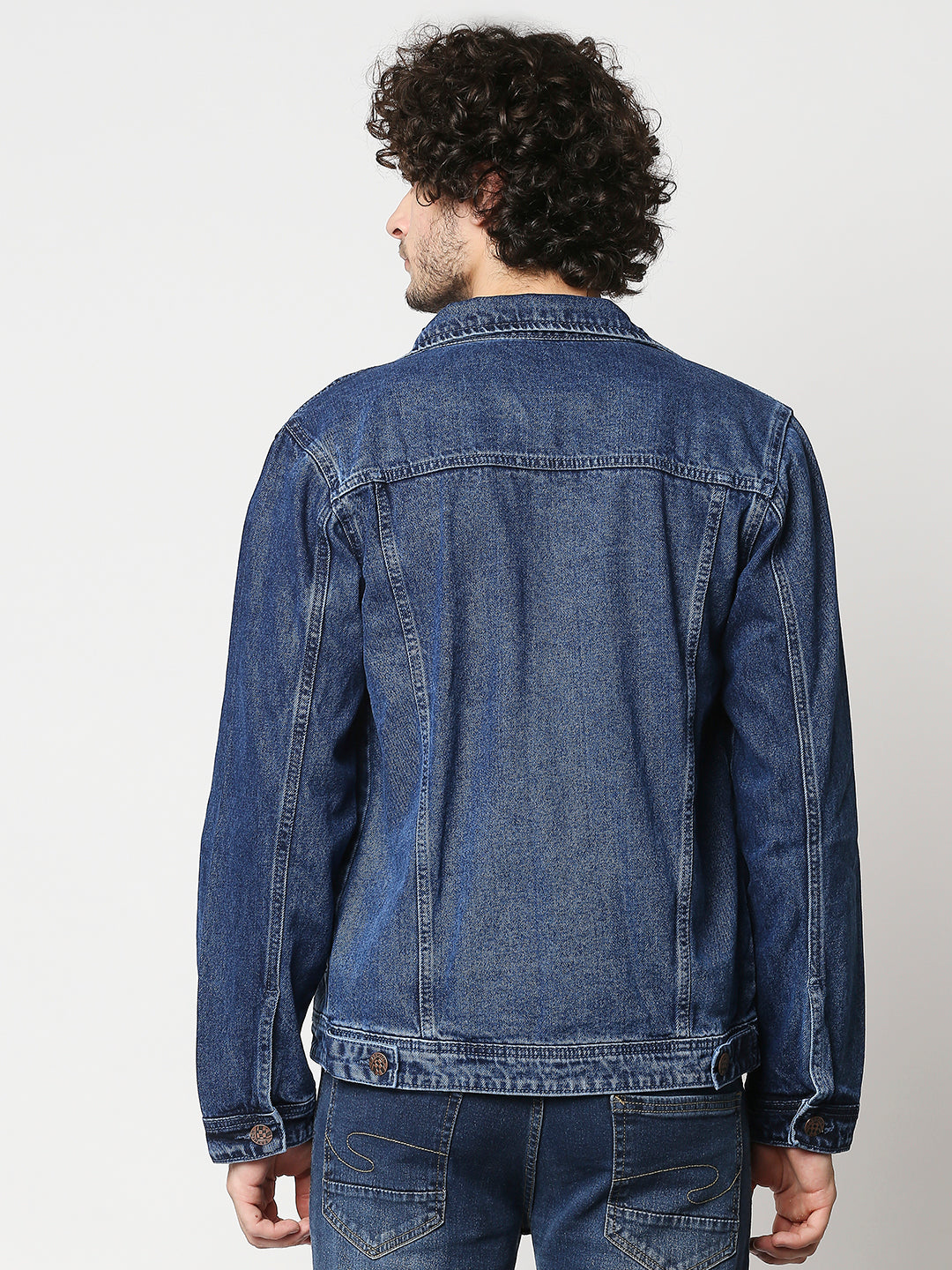 Washed Spread Collar Long Sleeves Denim Jacket