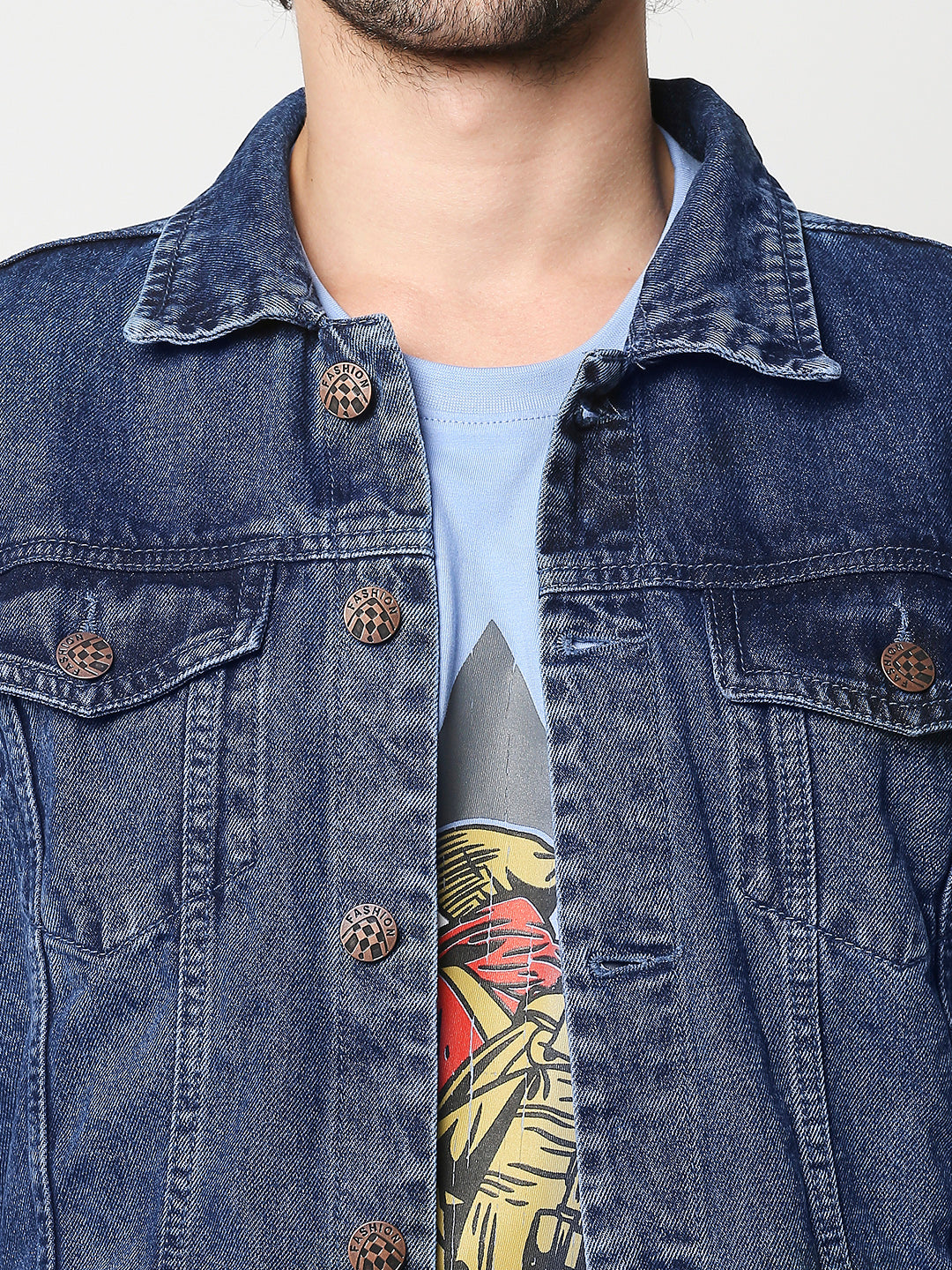 Washed Spread Collar Long Sleeves Denim Jacket