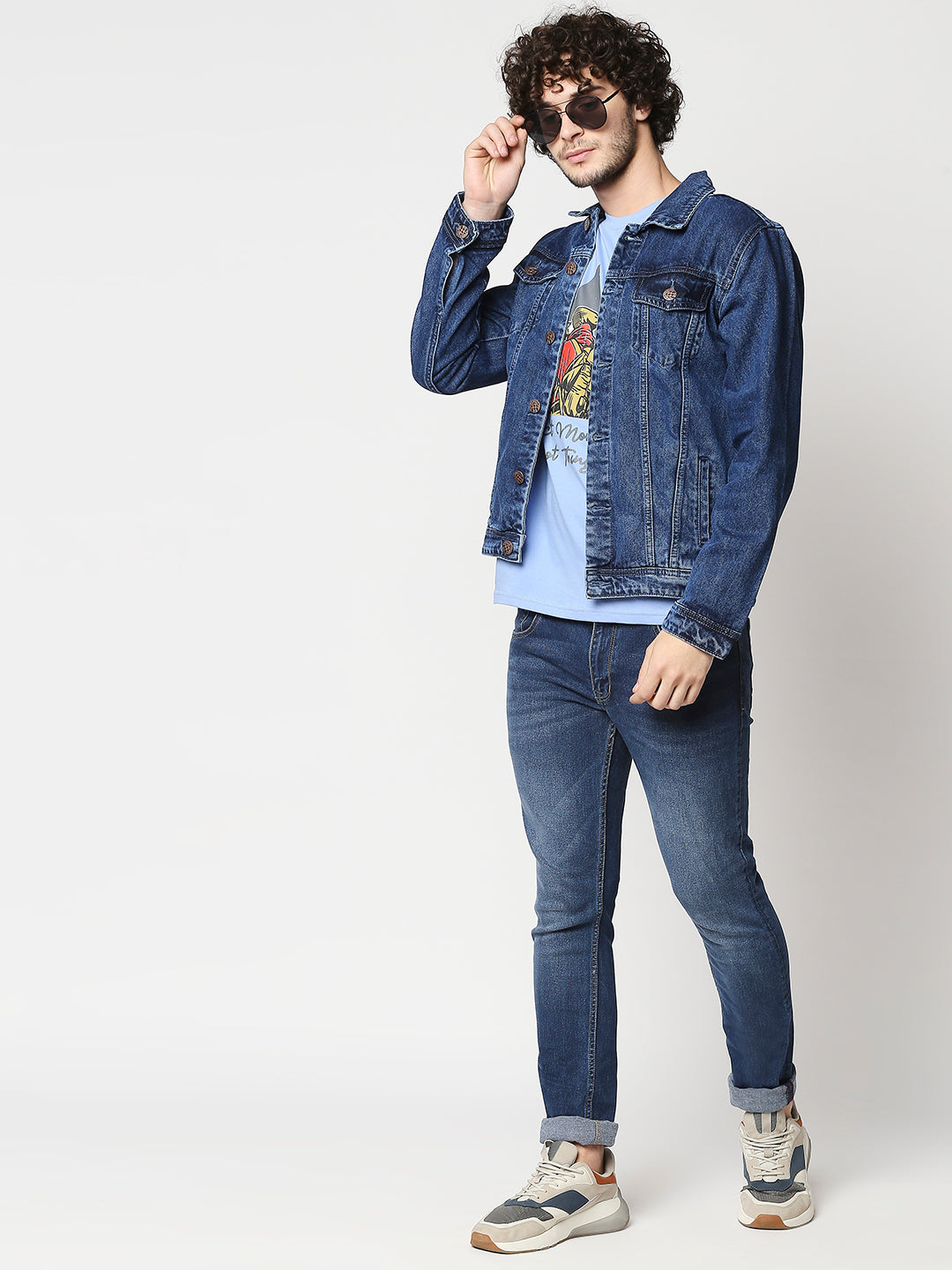 Washed Spread Collar Long Sleeves Denim Jacket