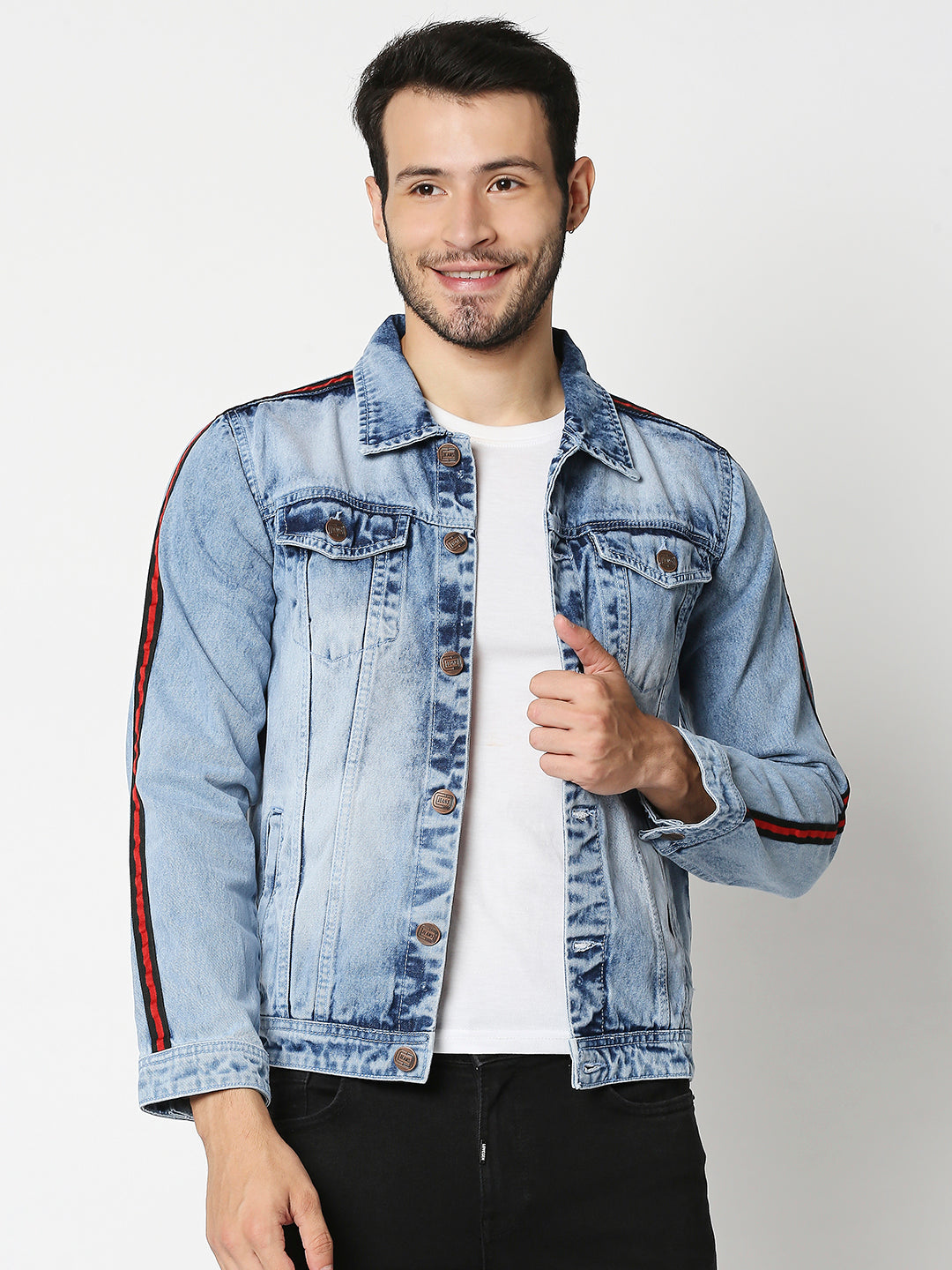 Washed Spread Collar Long Sleeves Denim Jacket