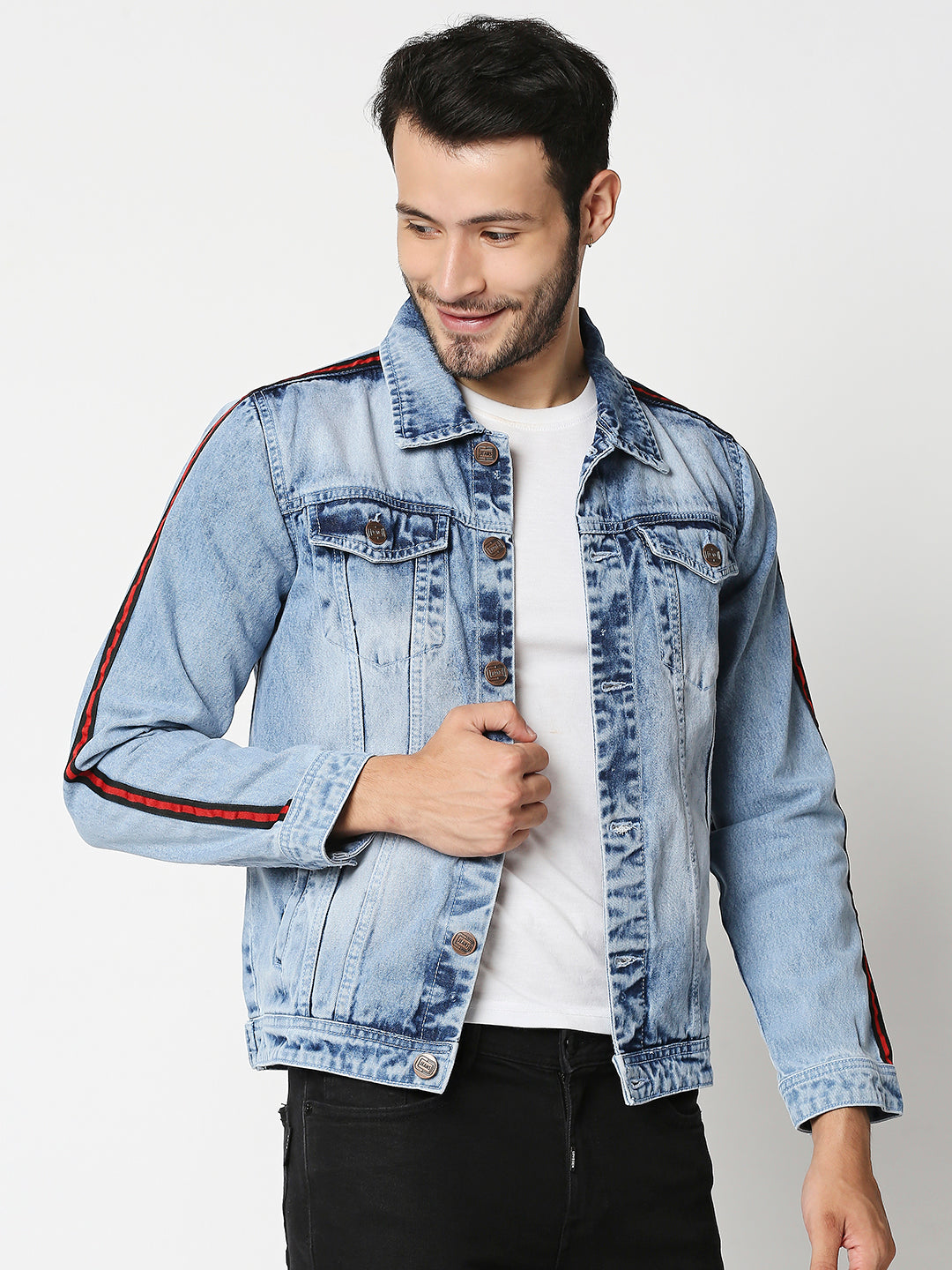 Washed Spread Collar Long Sleeves Denim Jacket