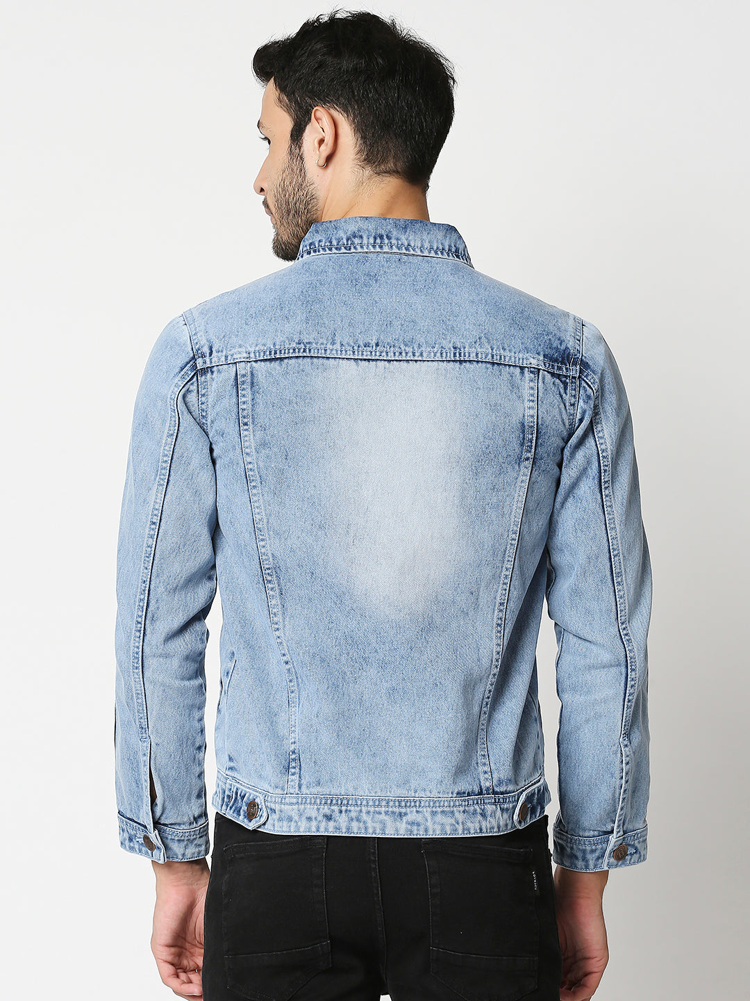 Washed Spread Collar Long Sleeves Denim Jacket