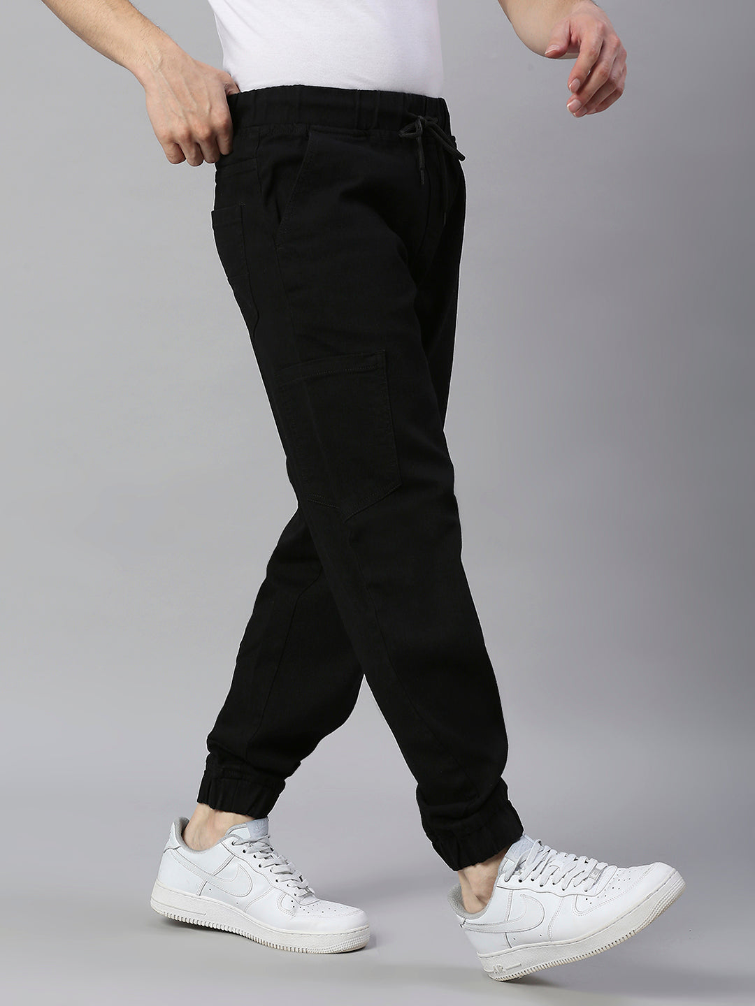 Men Black Cotton Jogger Stretchable Jeans