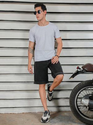 Men Loose Fit Mid-Rise Cotton Denim Shorts