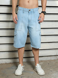 Men Smart Casual Cotton Relaxed Fit Mid-Rise Knee Length Denim Shorts