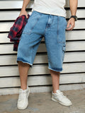 Men Smart Casual Cotton Relaxed Fit Mid-Rise Knee Length Denim Shorts