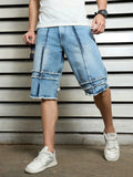 Men Smart Casual Cotton Relaxed Fit Mid-Rise Knee Length Denim Shorts