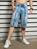 Men Smart Casual Cotton Relaxed Fit Mid-Rise Knee Length Denim Shorts