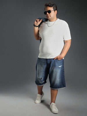 Plus Size Men Washed Pure Cotton Denim Shorts