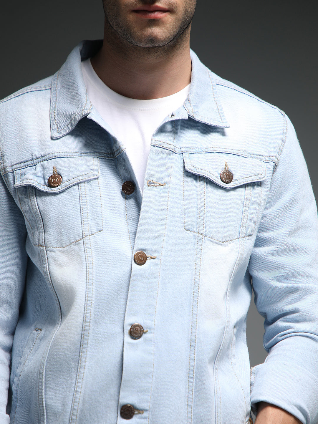 Washed Spread Collar Long Sleeves Cotton Denim Jacket