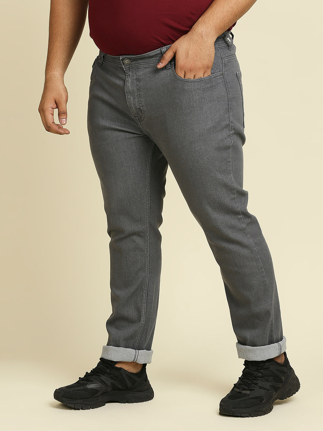 Men Grey Plus Size Slim Fit Stretchable Jeans