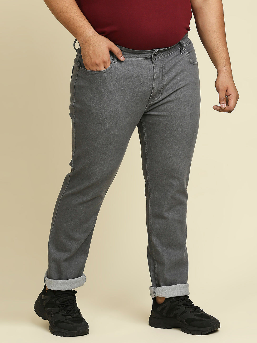 Men Grey Plus Size Slim Fit Stretchable Jeans