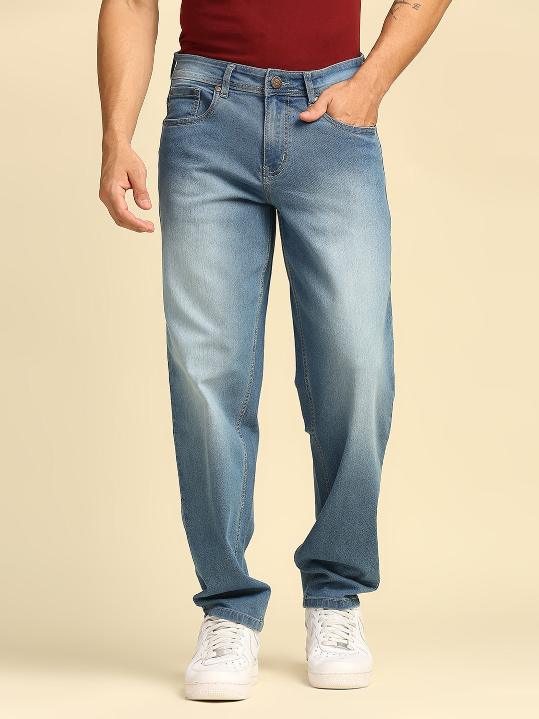 Men Blue Relaxed Tapered Fit Heavy Fade Jeans