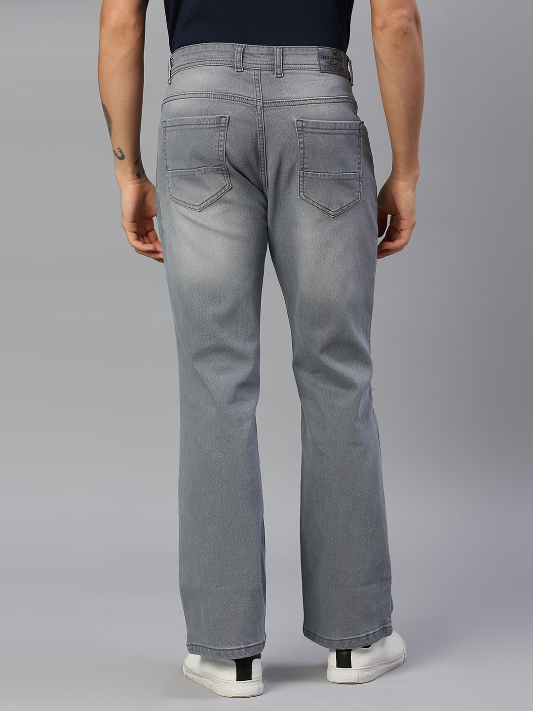 Men Grey Bootcut Light Fade Stretchable Cotton Jeans