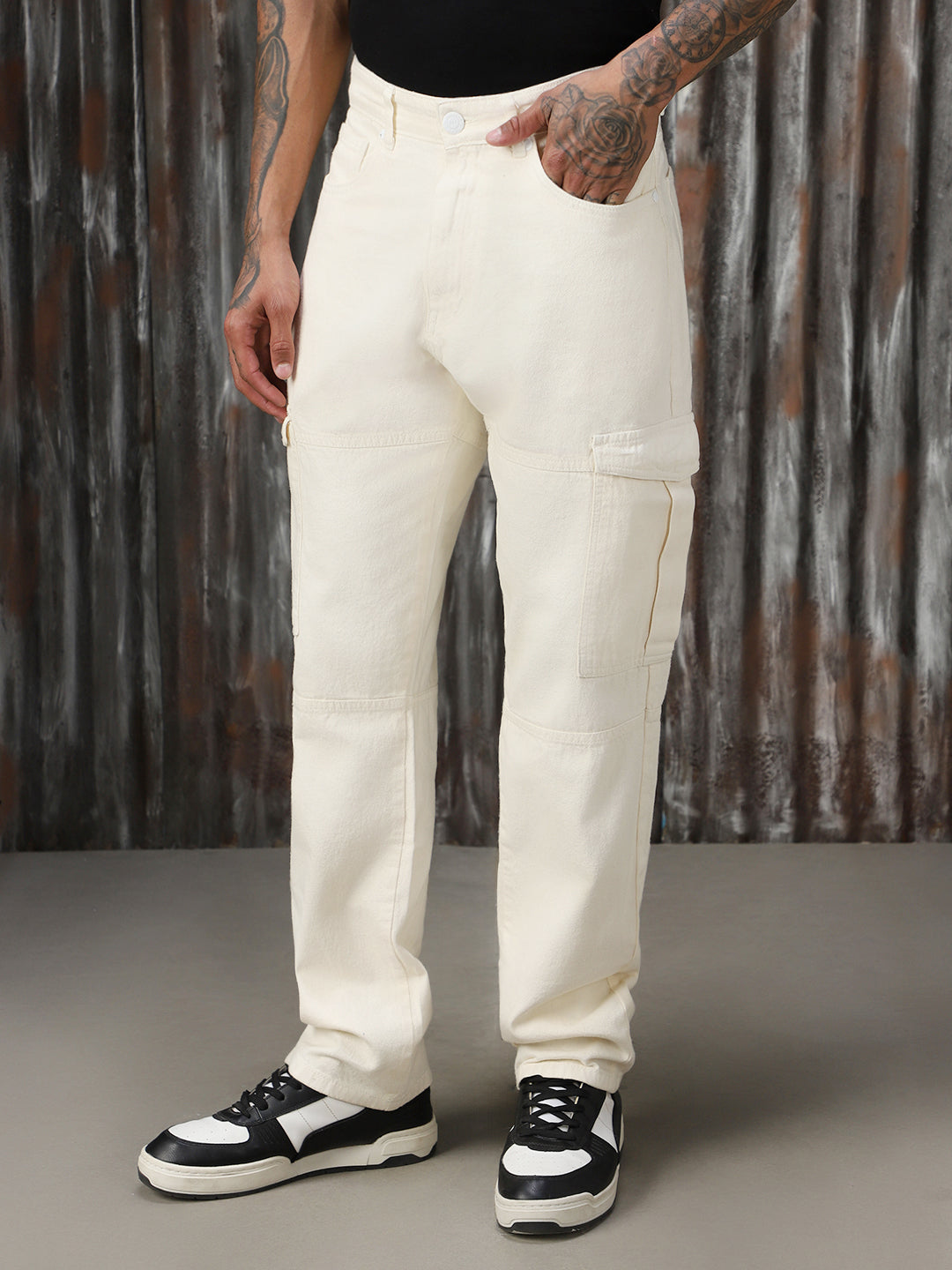 Men Washed Cotton Straight Fit Mid- Rise   Jeans