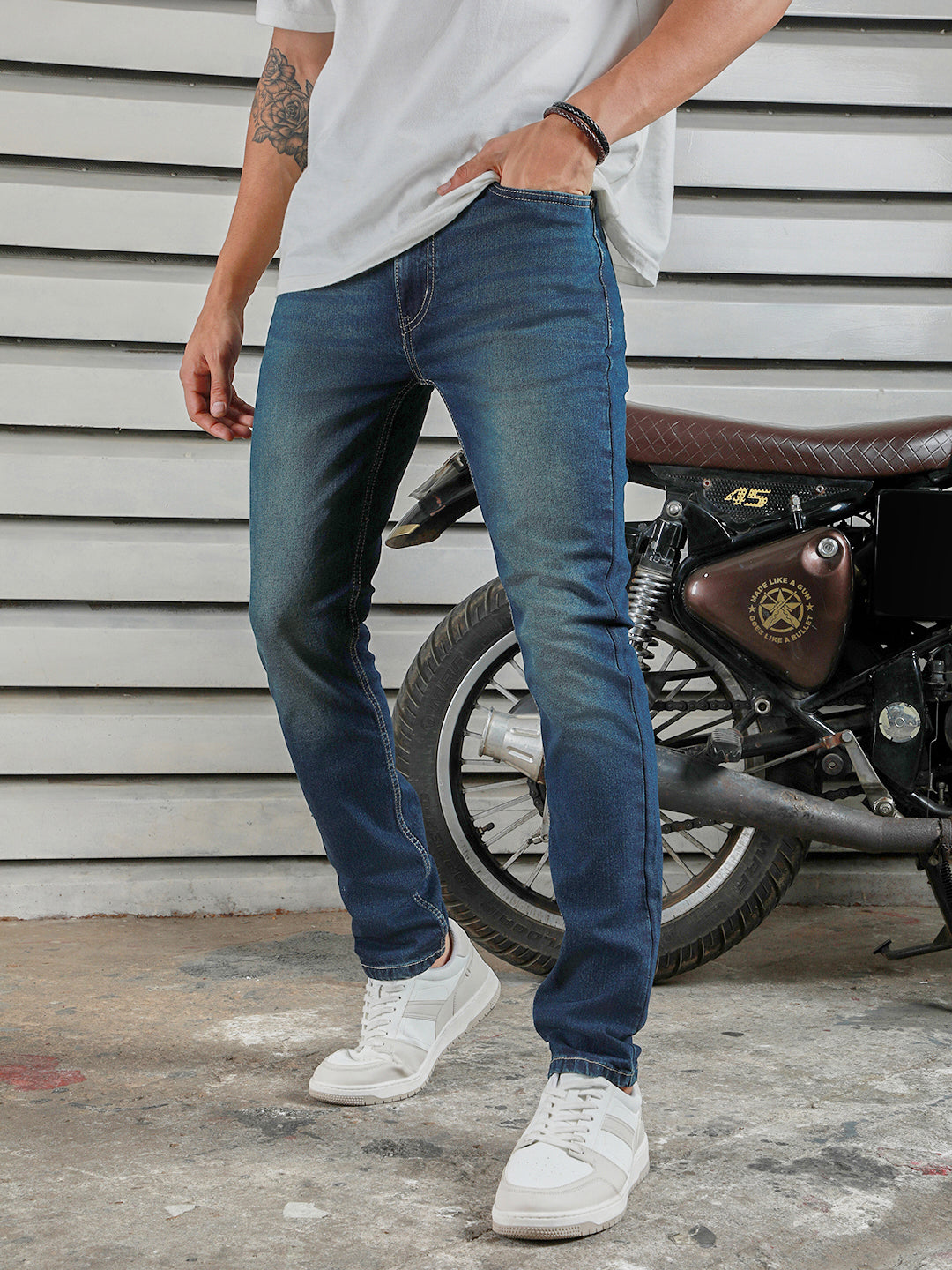 Men Straight Tappered Fit Light Fade Cotton Jeans