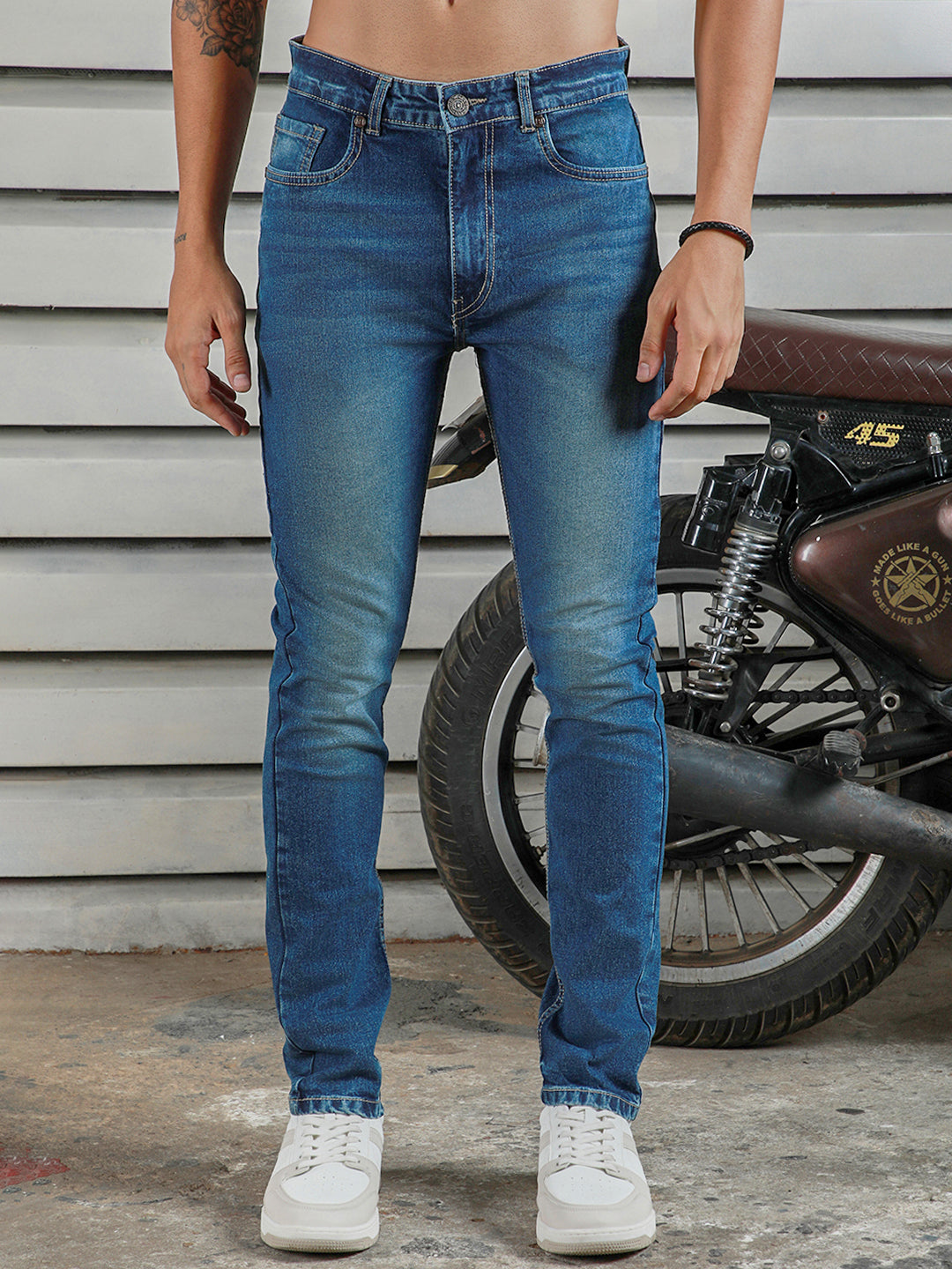 Men Straight Tappered Fit Light Fade Cotton Jeans