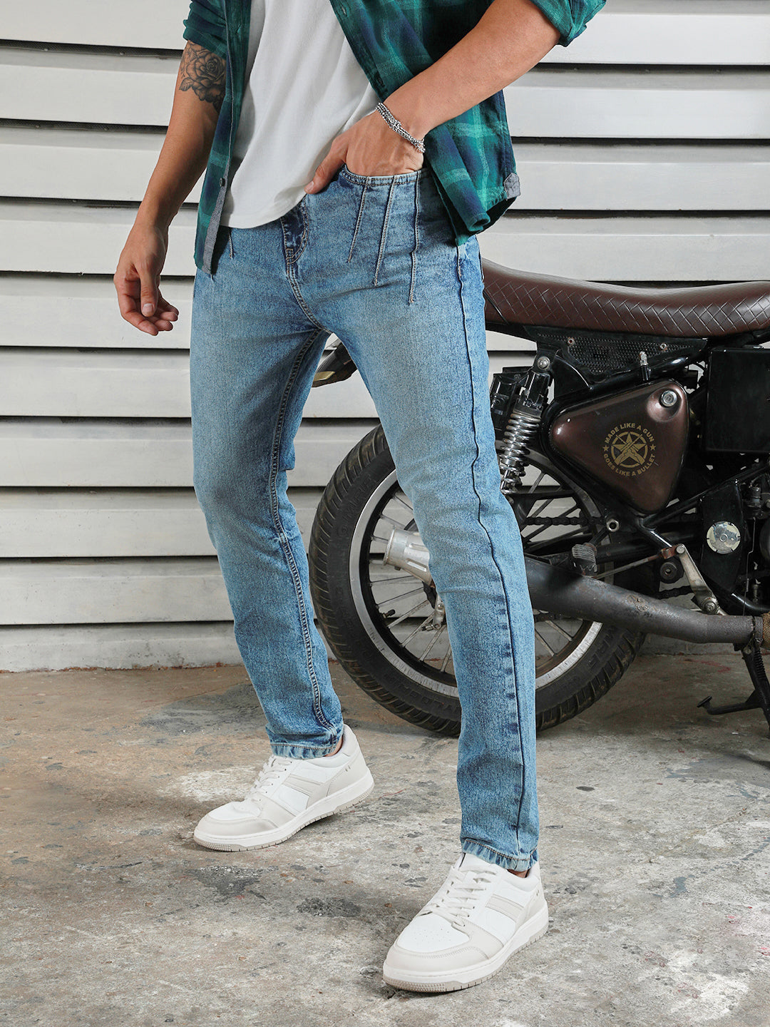 Men Straight Tappered Fit Heavy Fade Cotton Jeans