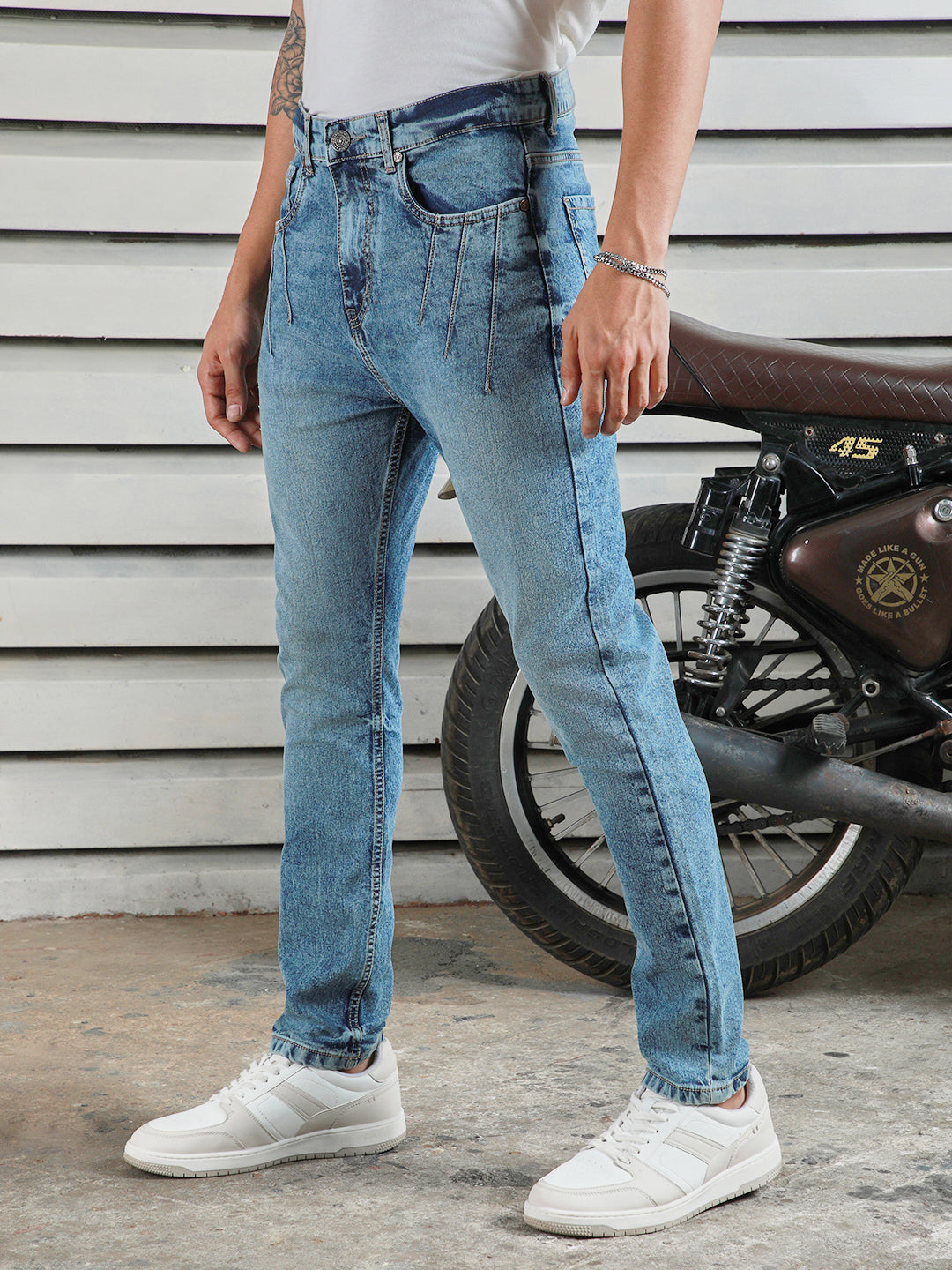 Men Straight Tappered Fit Heavy Fade Cotton Jeans