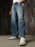 Men Washed Cotton Loose Fit Mid- Rise   Jeans