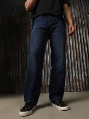 Men Washed Cotton Straight Fit Mid- Rise   Jeans