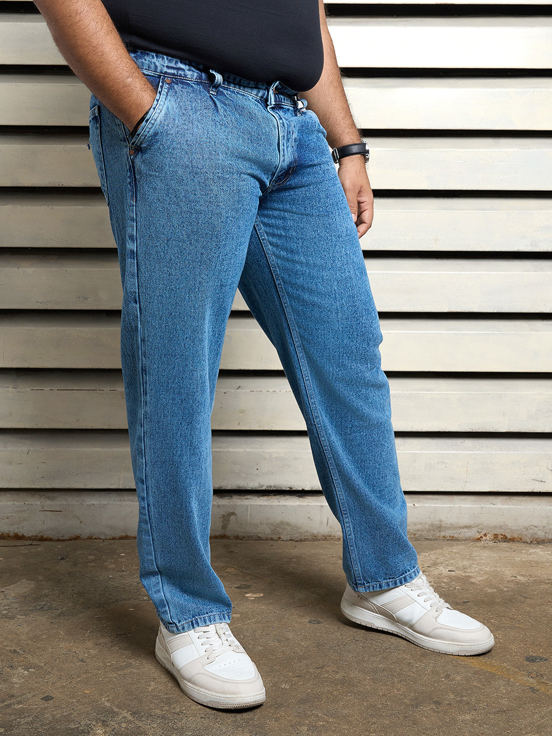 Plus Size Men Cotton Relaxed Fit Mid-Rise Non Stretchable Jeans