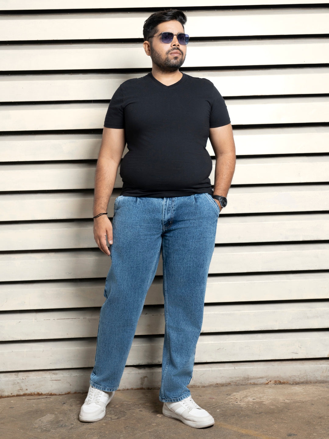 Plus Size Men Cotton Relaxed Fit Mid-Rise Non Stretchable Jeans