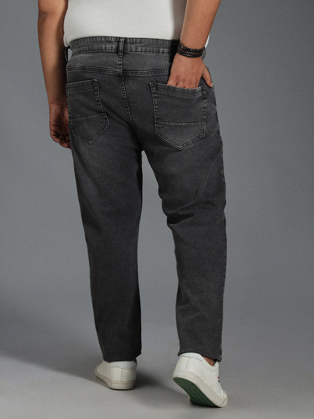 Plus Size Men Mid-Rise Tapered Fit Heavy Fade Pure Cotton Jeans