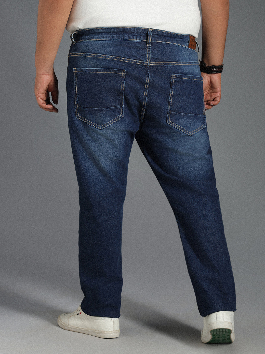 Plus Size Men Tapered Fit Low Distress Light Fade Pure Cotton Jeans