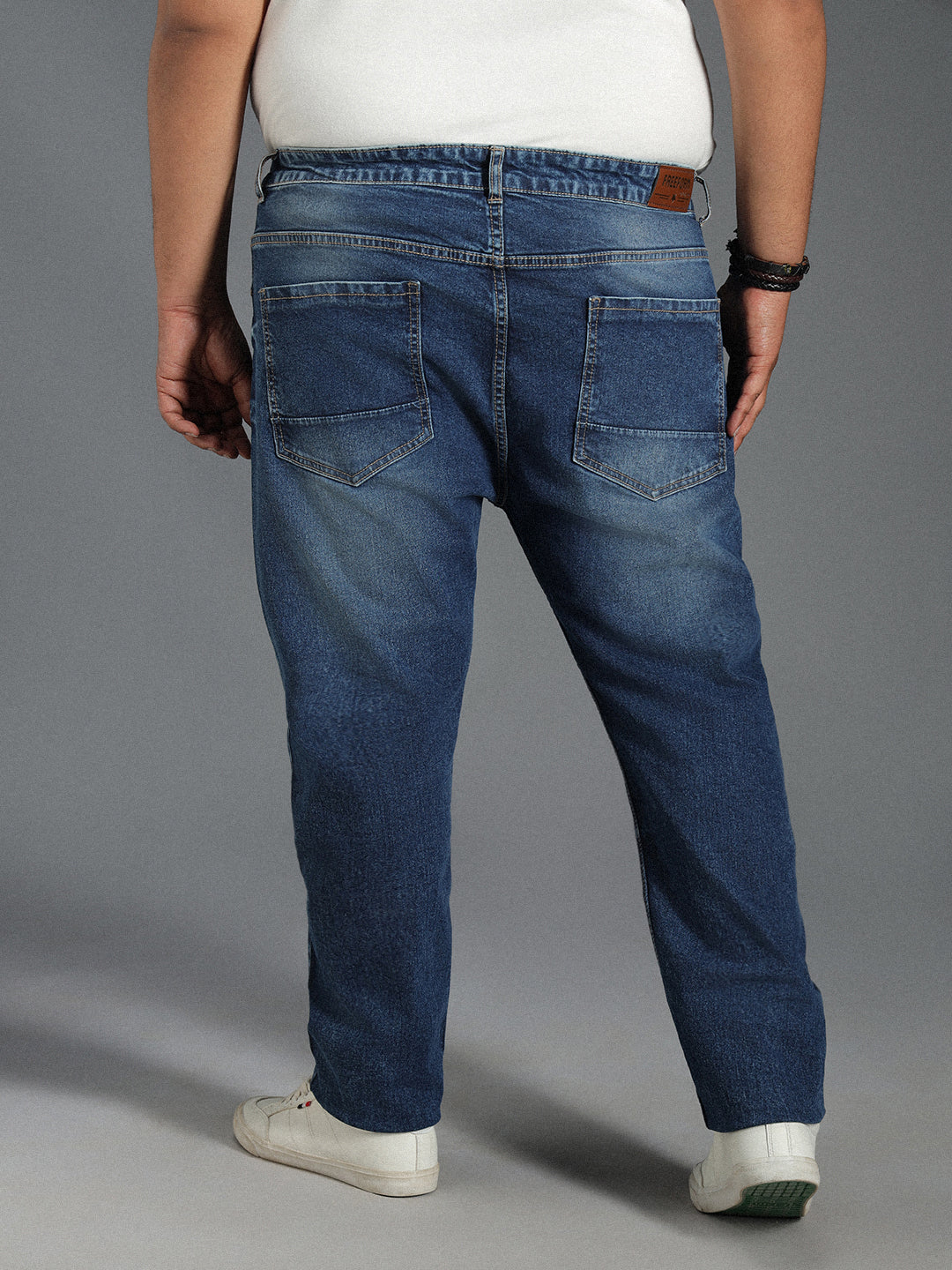 Plus Size Men Mid-Rise Tapered Fit Heavy Fade Pure Cotton Jeans