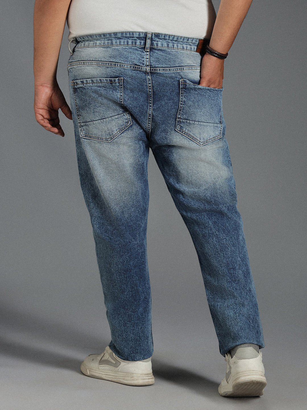 Plus Size Men Mid-Rise Tapered Fit Heavy Fade Pure Cotton Jeans