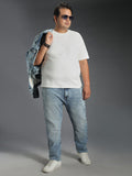 Plus Size Men Mid-Rise Tapered Fit Heavy Fade Pure Cotton Jeans