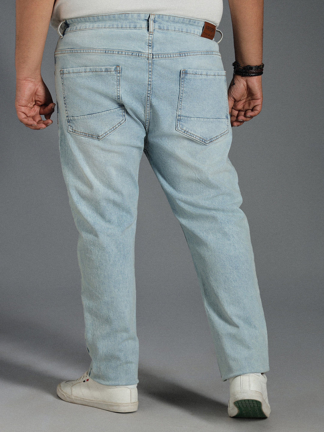 Plus Size Men Mid-Rise Tapered Fit Heavy Fade Pure Cotton Jeans