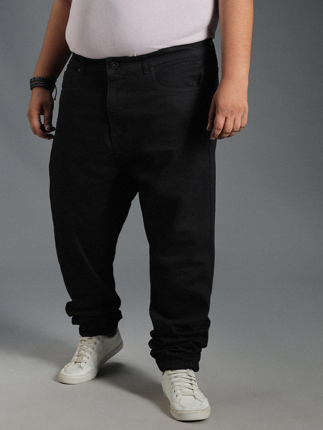 Plus Size Men Mid-Rise Tapered Fit Pure Cotton Jeans