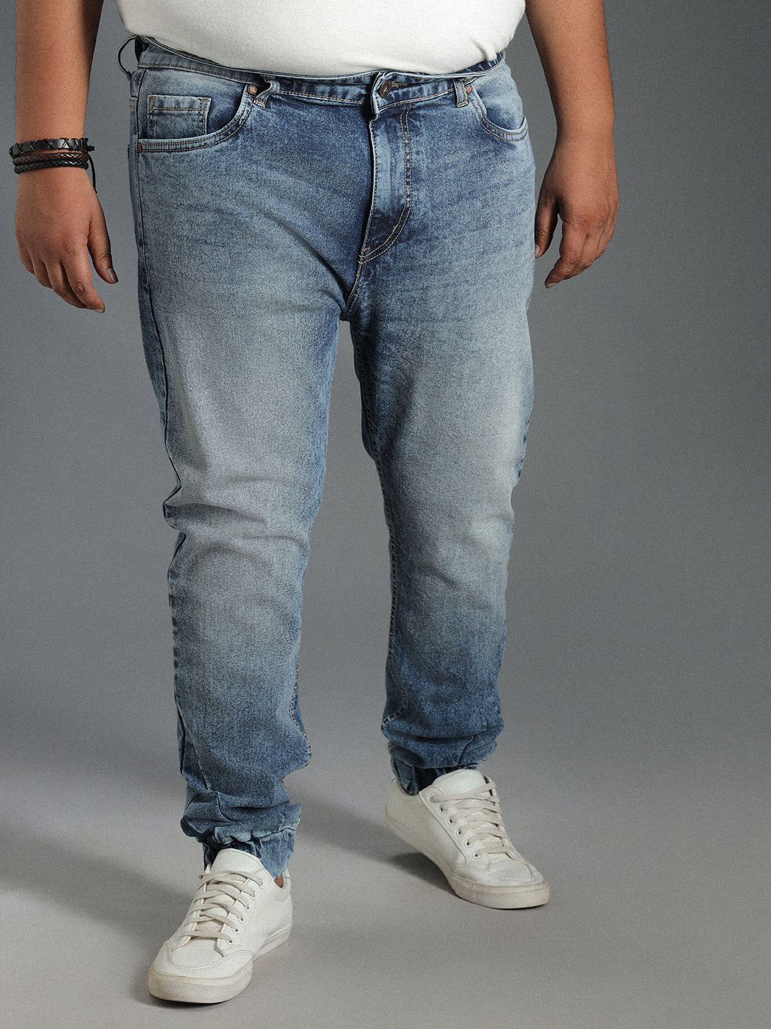 Plus Size Men Tapered Jogger Fit Heavy Fade Pure Cotton Jeans