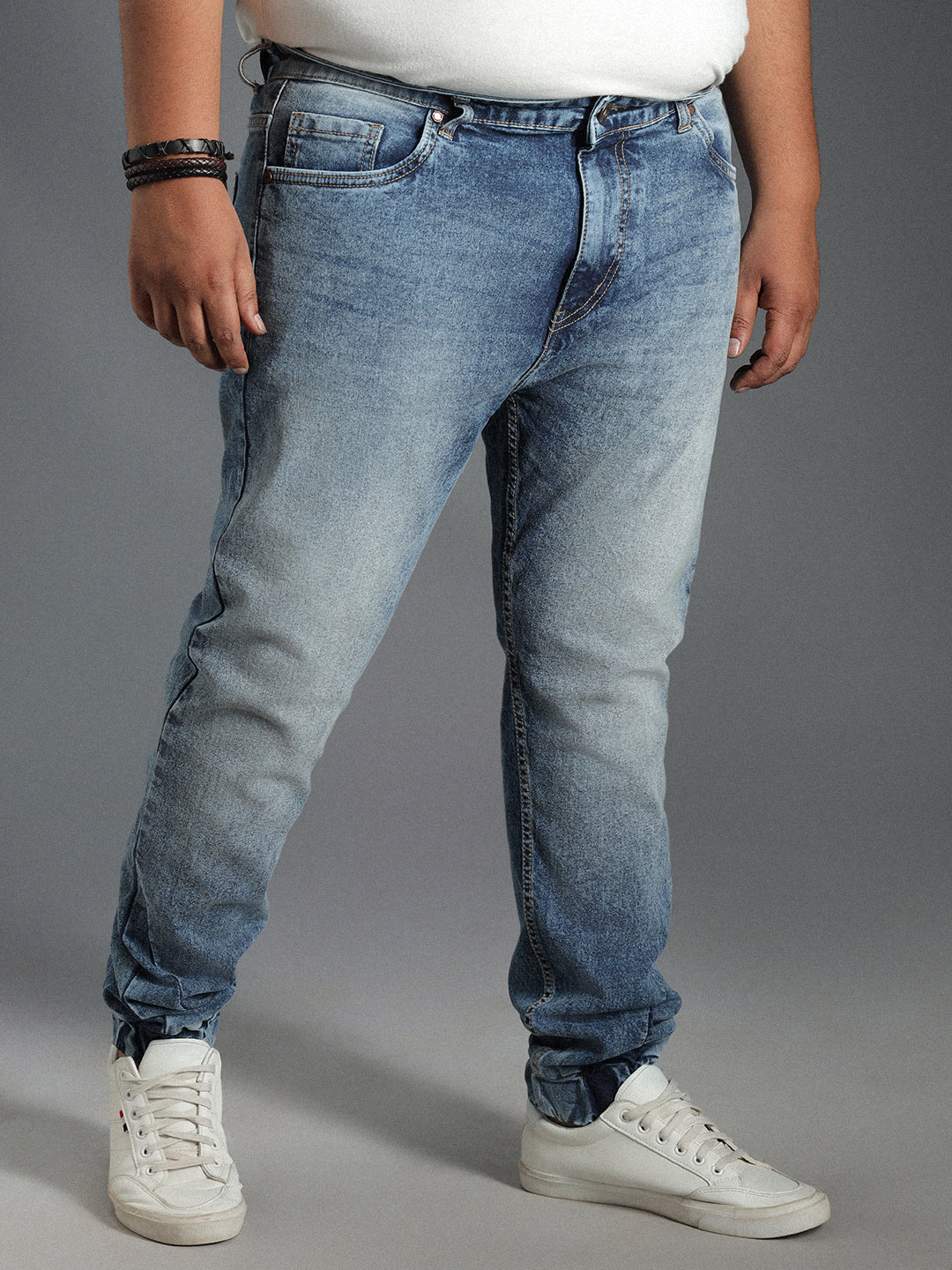 Plus Size Men Tapered Jogger Fit Heavy Fade Pure Cotton Jeans