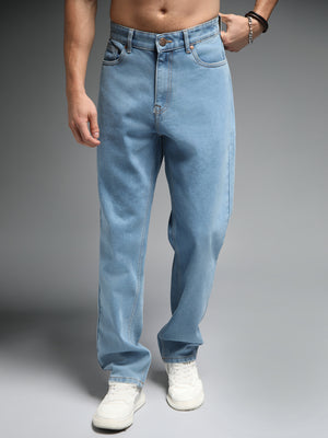 Men 90s Straight Fit Mid-Rise Clean Look Cotton Jeans