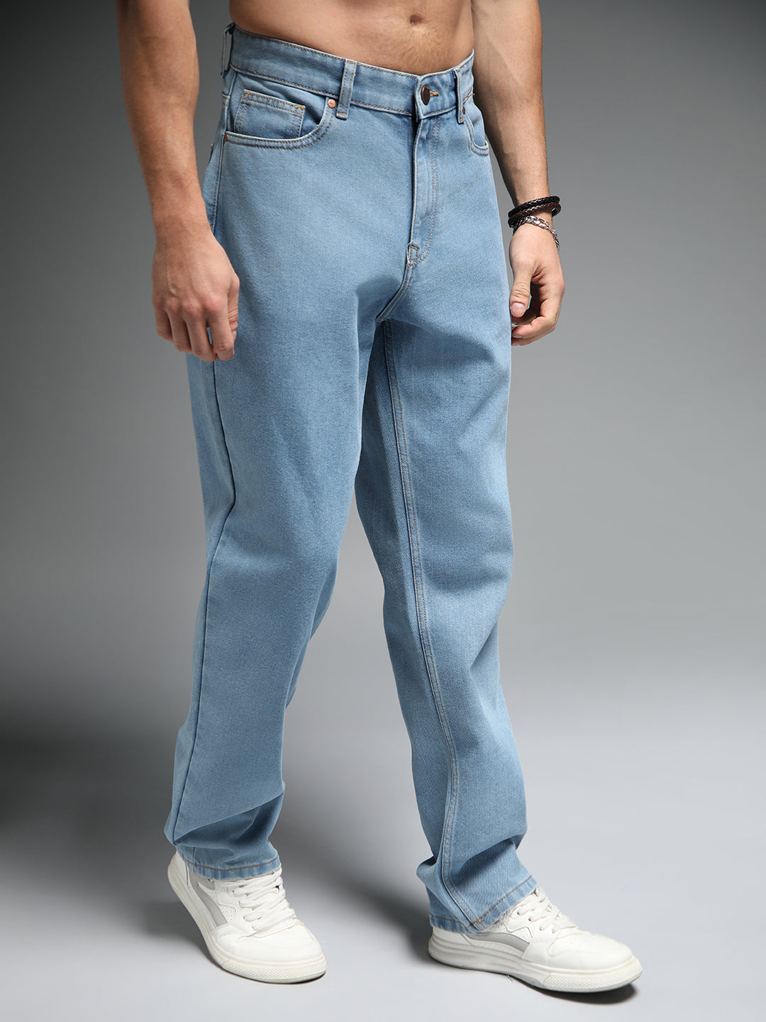 Men 90s Straight Fit Mid-Rise Clean Look Cotton Jeans