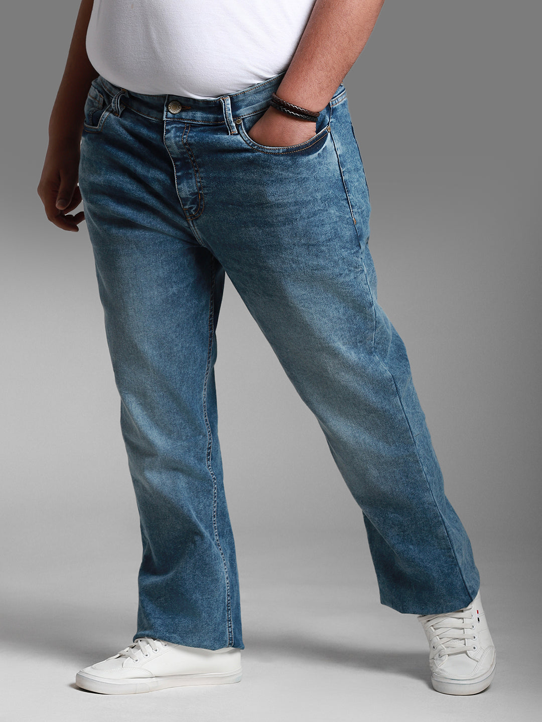 Plus Size Men Light Fade Clean Look Stretchable Jeans