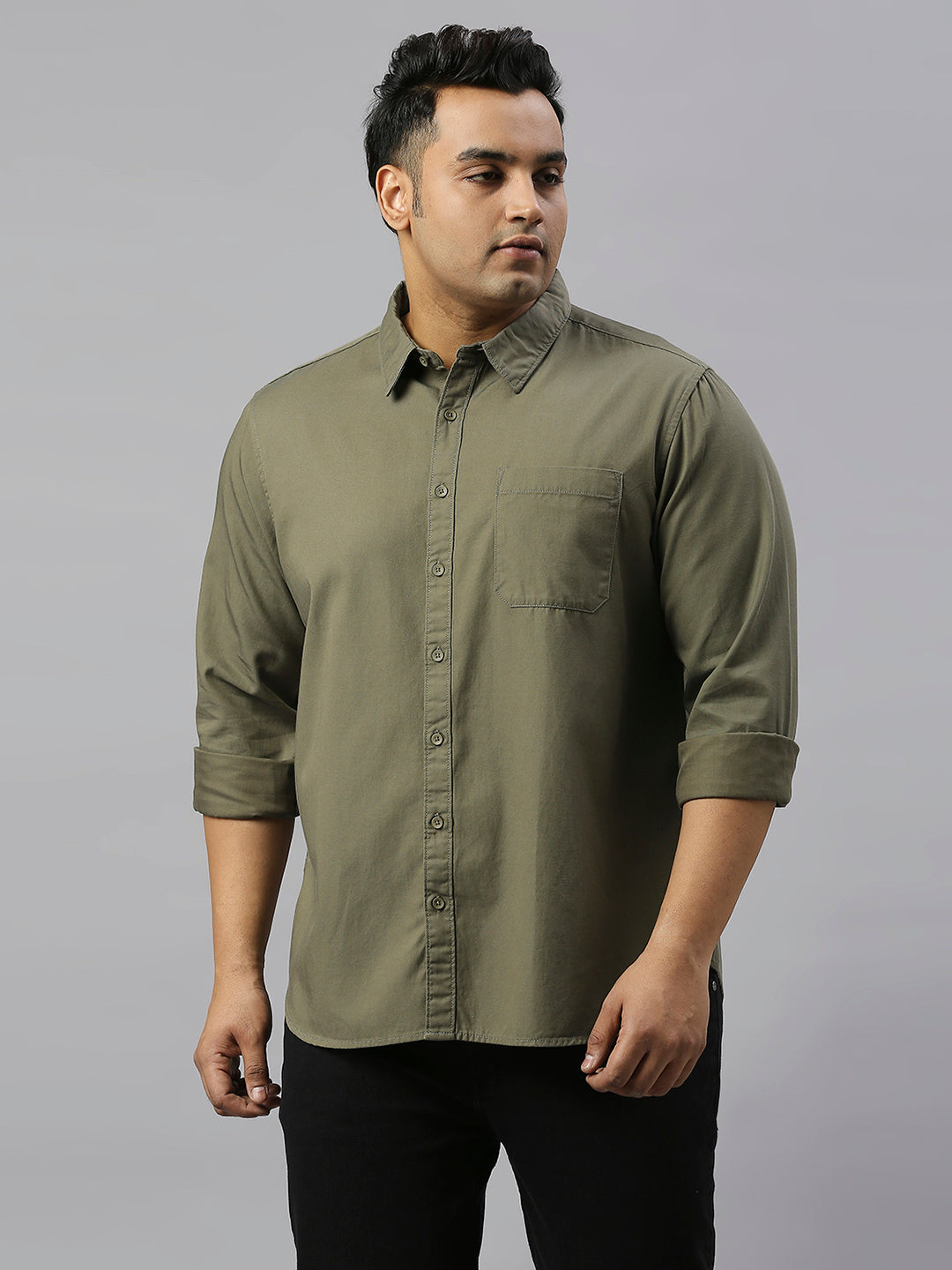 Men Plus Size Pure Cotton Slim Fit Opaque Casual Shirt