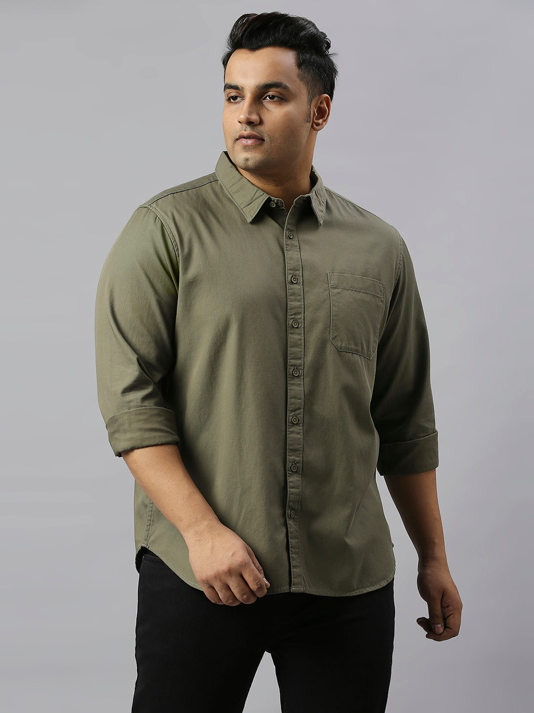 Men Plus Size Pure Cotton Slim Fit Opaque Casual Shirt