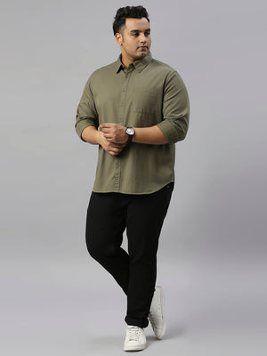 Men Plus Size Pure Cotton Slim Fit Opaque Casual Shirt