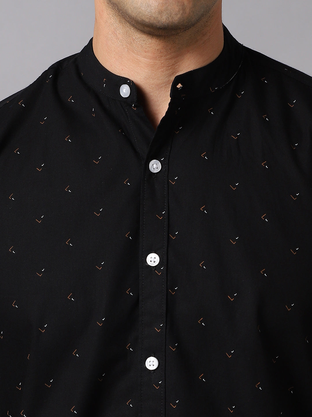 Micro Ditsy Mandarin Collar Cotton Casual Shirt