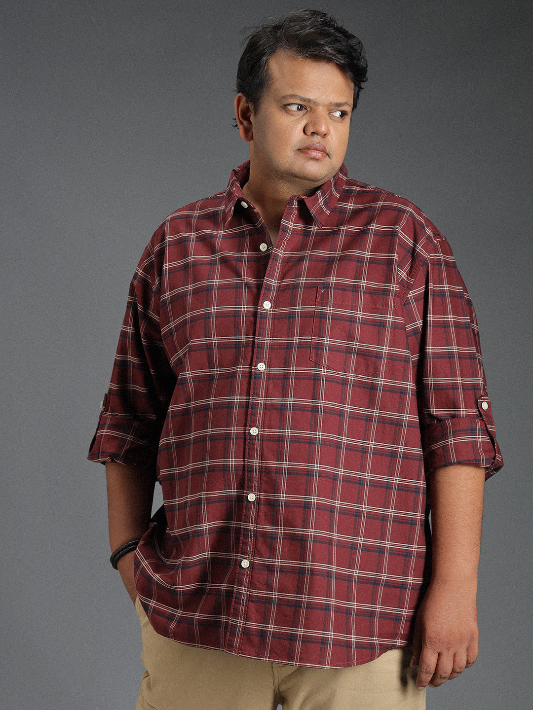 Plus Size Classic Tartan Checked Cotton Casual Shirt