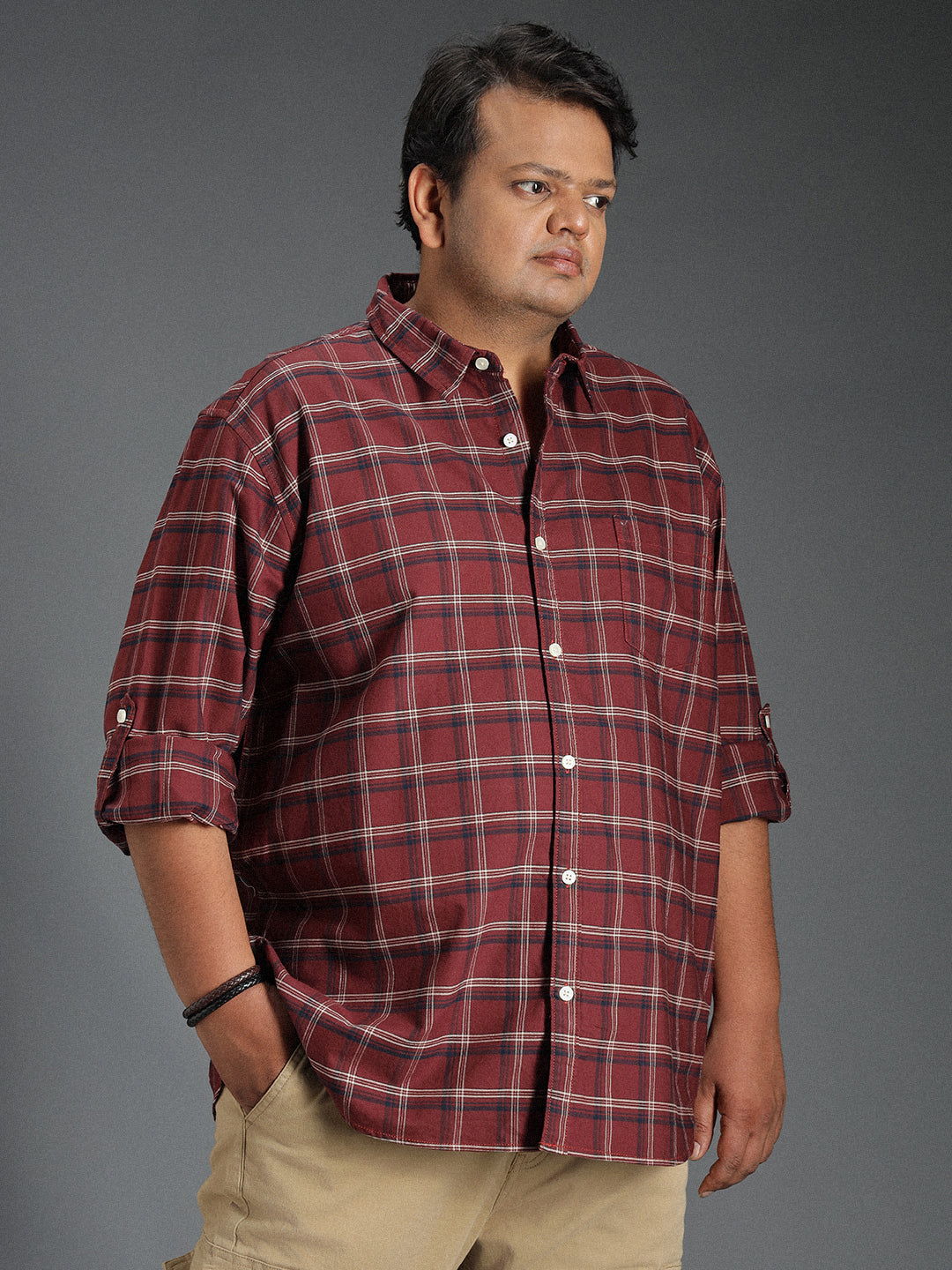 Plus Size Classic Tartan Checked Cotton Casual Shirt