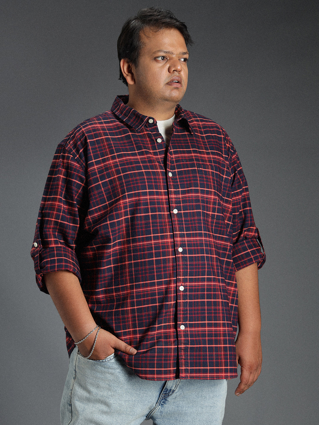 Plus Size Classic Tartan Checked Cotton Casual Shirt