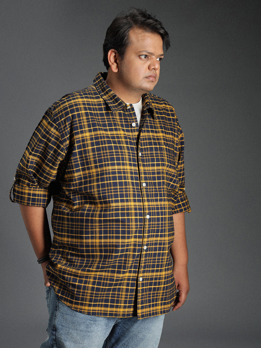 Plus Size Classic Tartan Checked Cotton Casual Shirt