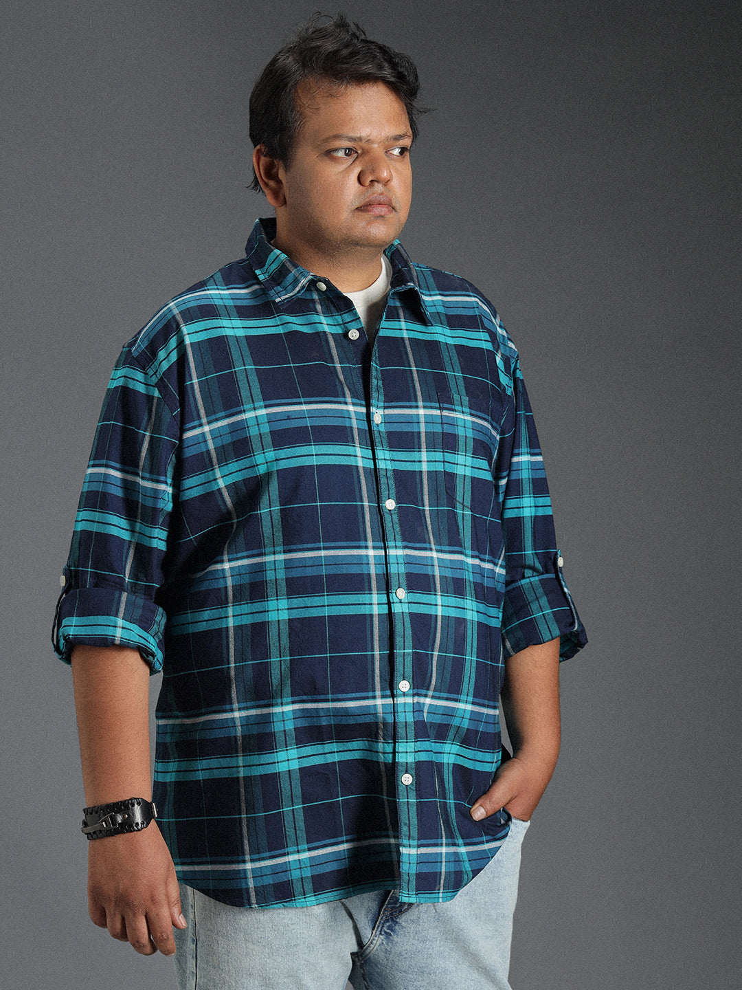 Plus Size Classic Tartan Checked Cotton Casual Shirt