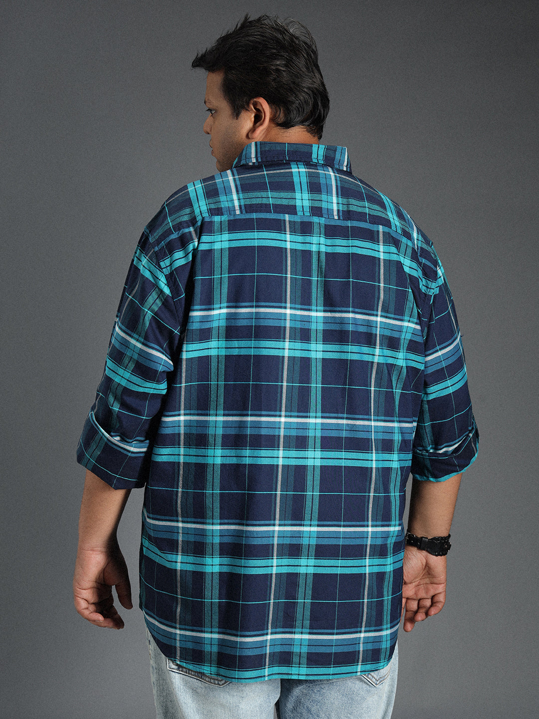 Plus Size Classic Tartan Checked Cotton Casual Shirt