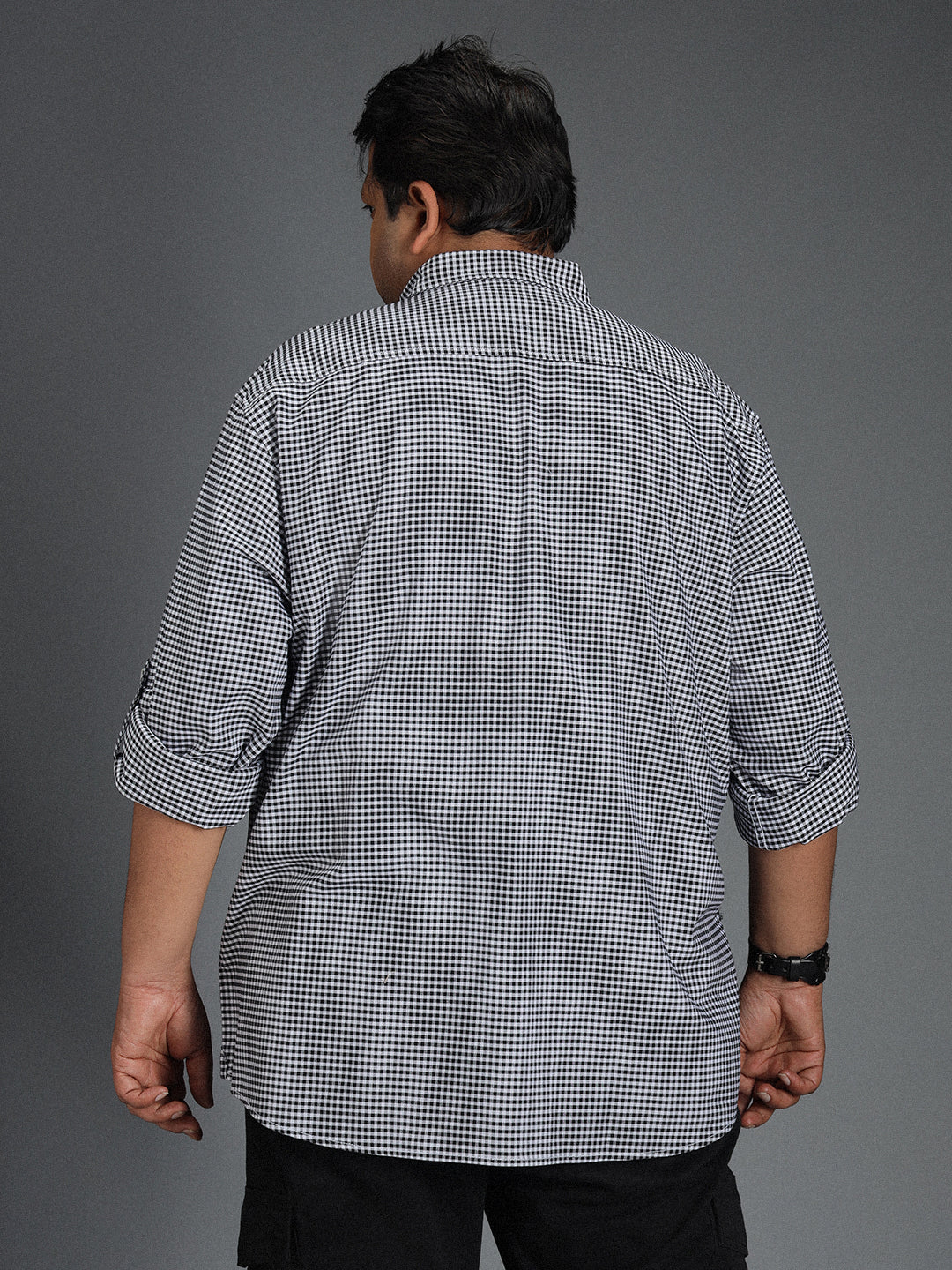 Plus Size Classic Micro Checked Cotton Casual Shirt